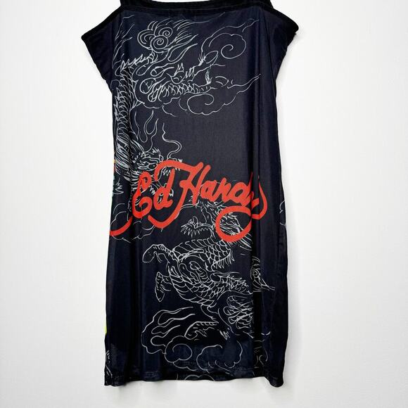 Ed Hardy Vintage Mesh Mini Dress in Black Tattoo Dragon Print Size Large - Picture 4 of 8